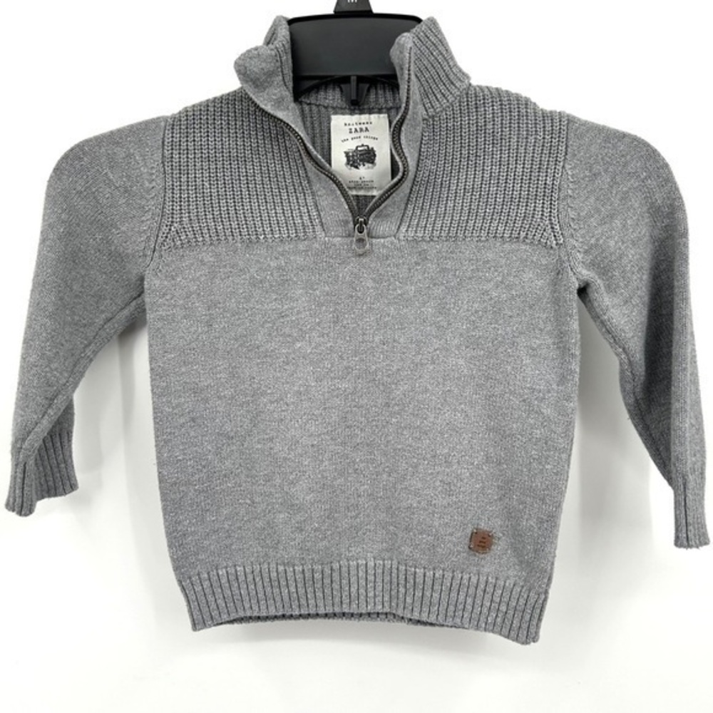 ZARA Boy’s Size 4 Gray Pullover 1/4 Zip Sweater EUC